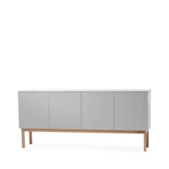 Aparador Beam, Gris claro, base de roble aceitado blanco