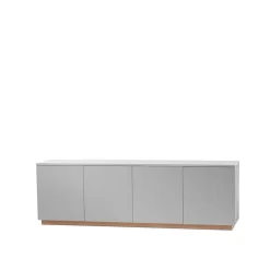 Aparador Beam, Gris claro, base de roble aceitado blanco