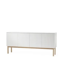 Aparador Beam, Lacado blanco, base de roble aceitado blanco