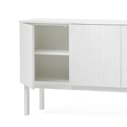 Aparador Beam, Lacado blanco, base blanca, panel superior en mármol carrara
