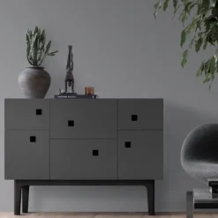 Aparador Peep C2, Slate grey, lacado negro