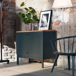 Aparador Prio bajo, Abedul aceitado blanco, puerta de madera