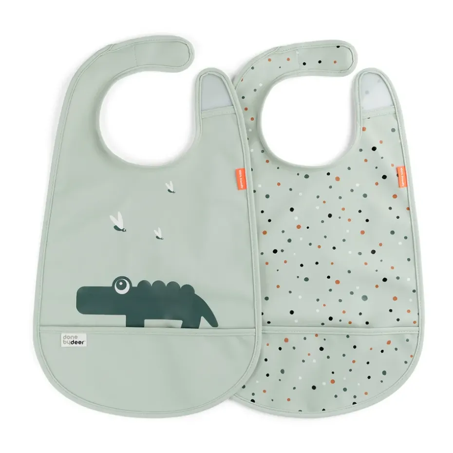 Baberos con velcro Croco 2-pack, Green