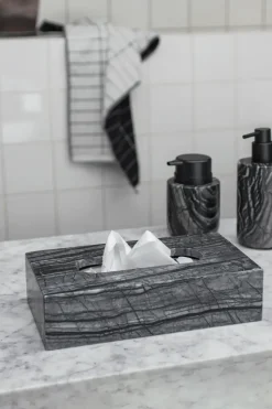 Caja de pañuelos Marble 14x25,5 cm, Negro-gris