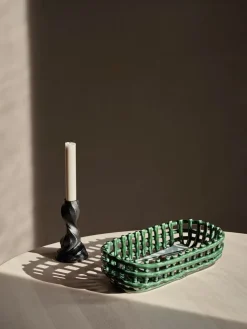 Cesta ovalada Ceramic trenzada 15x30 cm, Emerald Green