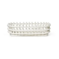 Cesta ovalada Ceramic trenzada 15x30 cm, Off white