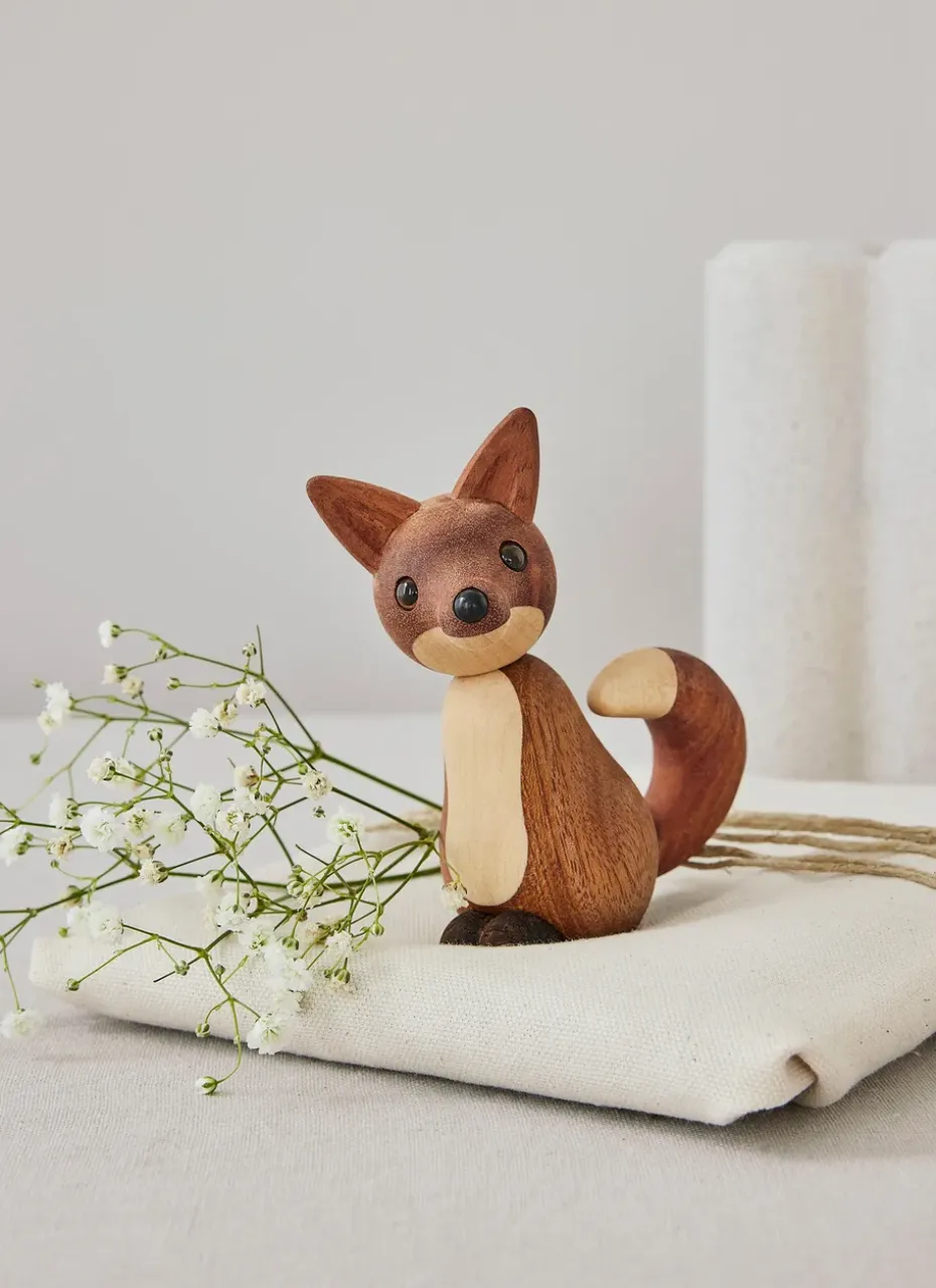 Decoración zorro Roxy 10 cm, Caoba