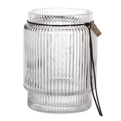 Jarrón de vidrio transparente Ernst acanalado, Ø8 cm