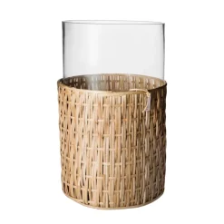 Jarrón/portavelas Ernst en cesta, Natural, Ø18×30 cm