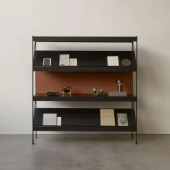 Módulo de estantería Zet, Oak dark stained, 1x2, black steel base