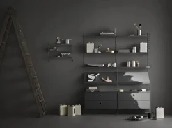 Panel de pared String, Gris oscuro, 75x20 cm, paquete de 2