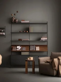 Panel de pared String, Gris oscuro, 75x20 cm, paquete de 2