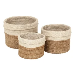 Set de 3 cestas Flätad, Natural-blanco