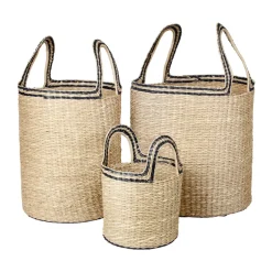 Set de 3 cestas Lykke, Natural-black