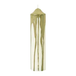 Vela cilíndrica Dryp, Olive Green, 20 cm