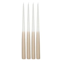 Vela cónica de dos colores 32 cm, 4 unidades, Blanco-sand