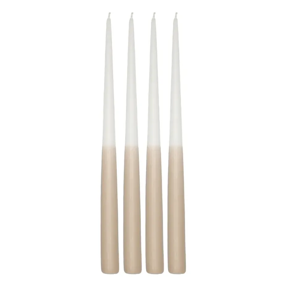 Vela cónica de dos colores 32 cm, 4 unidades, Blanco-sand