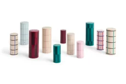 Vela gruesa Column Candle medium 20 cm, Off white-bordeaux-blue-silver