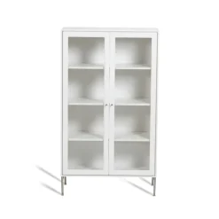 Vitrina Volt 130 cm blanco lacado, Detalles en acero inoxidable